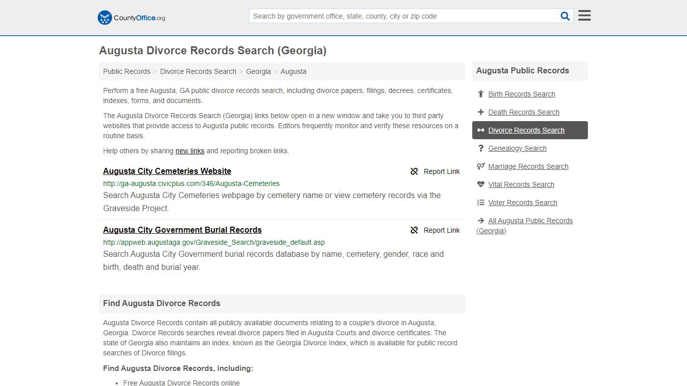 Augusta Divorce Records Search (Georgia) - County Office